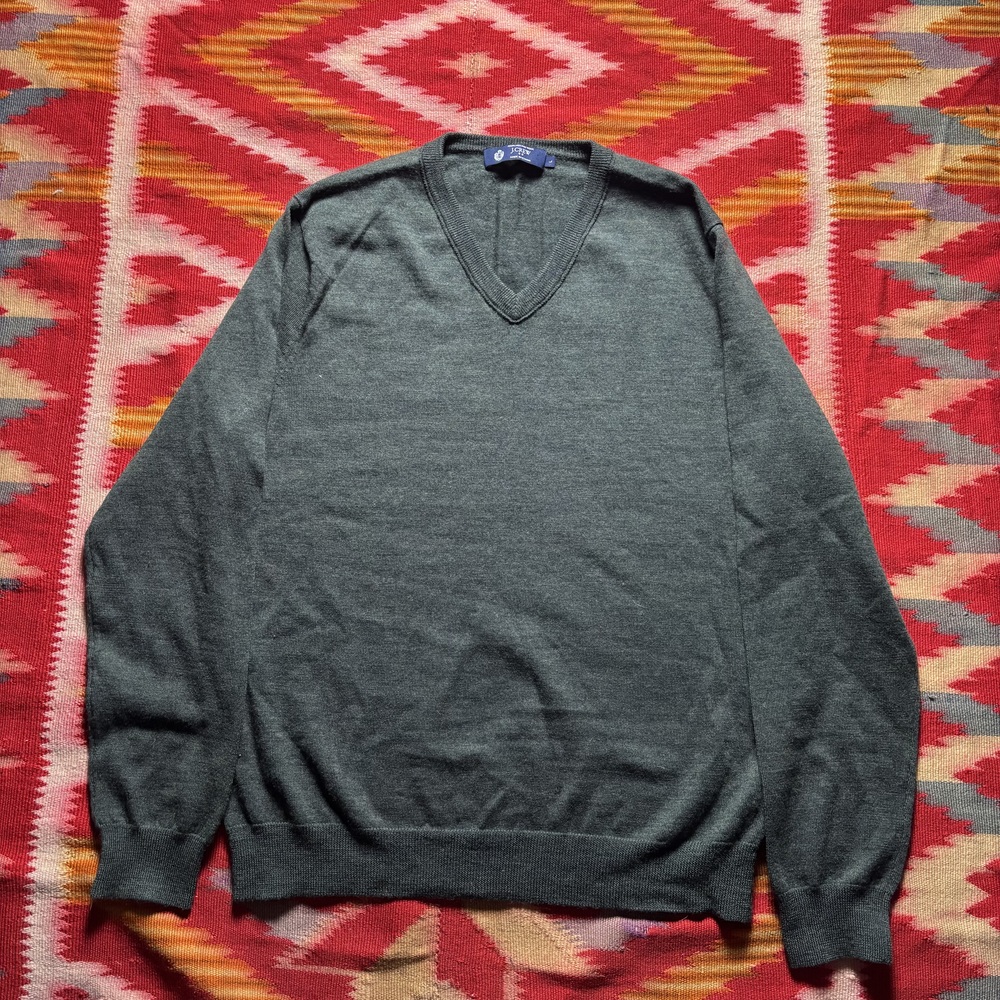 J. Crew Men's Sweater Grey Size L 100% Merino Wool V-Neck Pullover Preppy Office